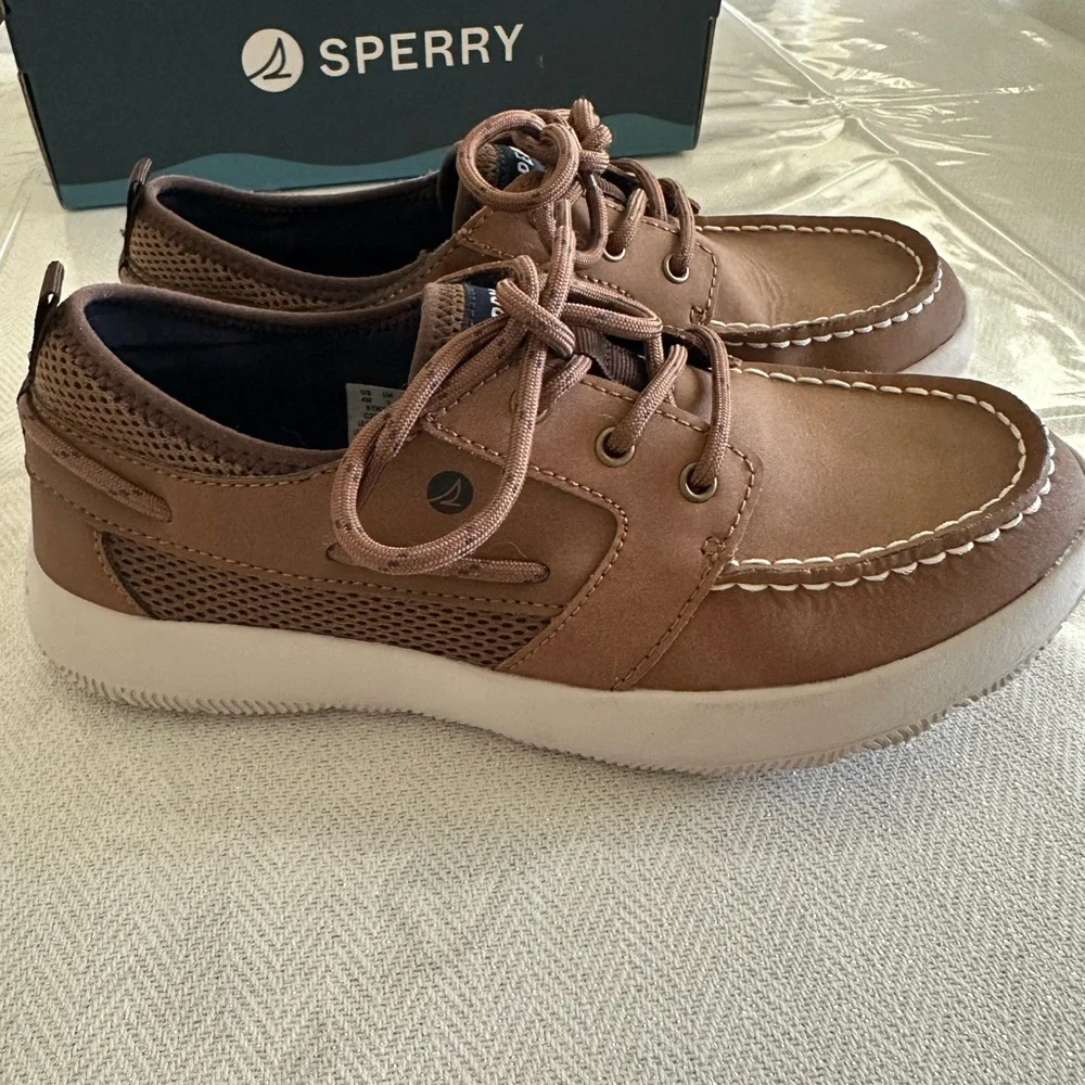 Sperry Brown Boat Shoes with White Sole